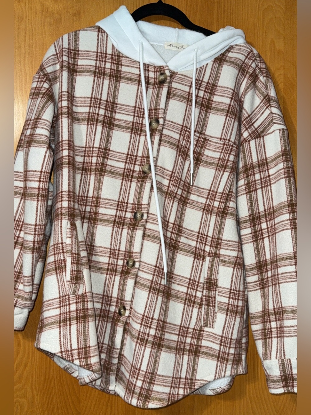 CozyPlaid Hooded Shacket - White & Brown